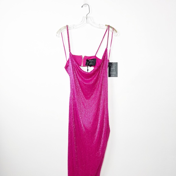 NWT Retrofete x May Mashiah Topaz Glass Beaded Dress In Fuschia L - Picture 5 of 13
